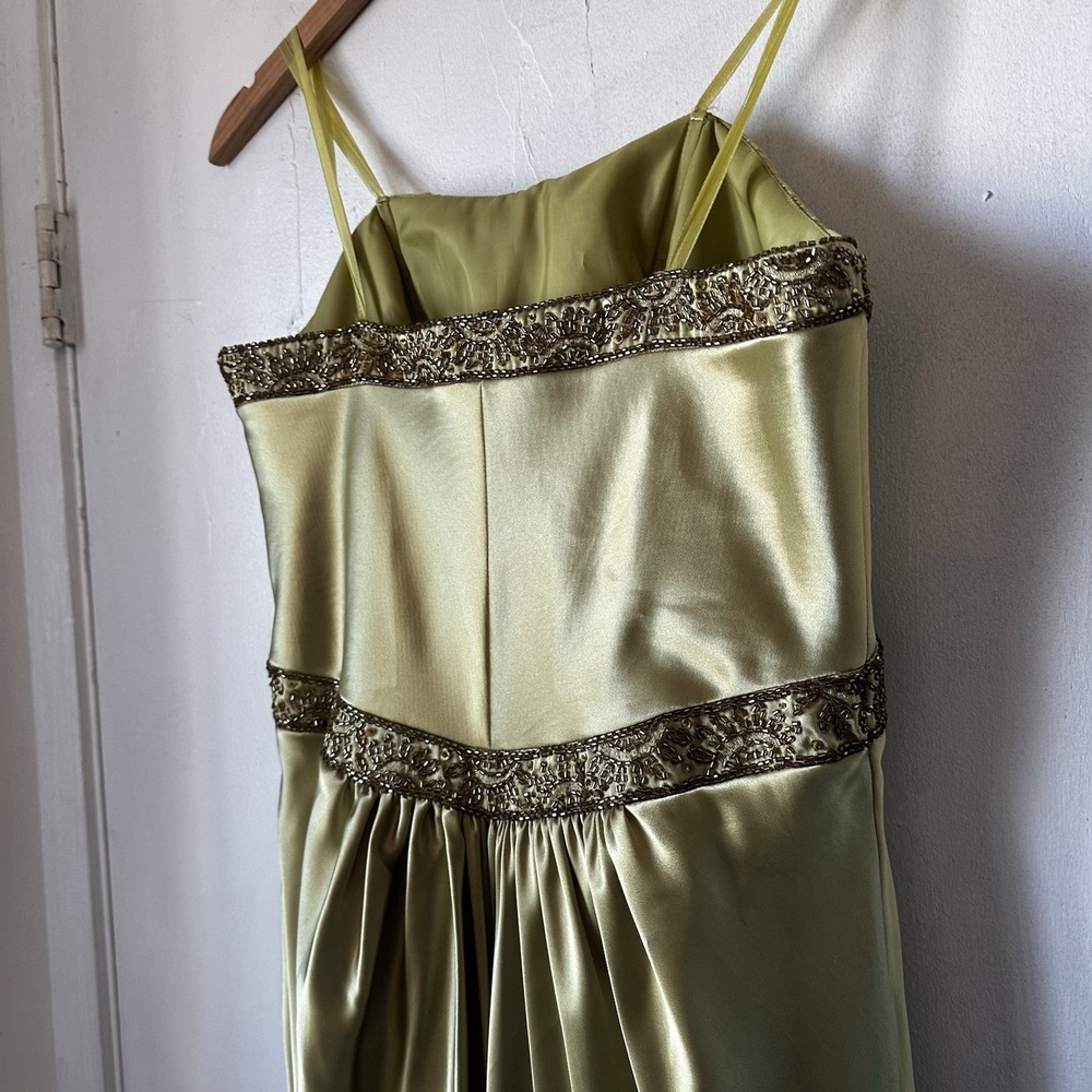 Vintage Y2K Dusk By Shelia Yen Beaded Yellow Green Ruched Strapless Dress Sz 6 - Picture 9 of 10